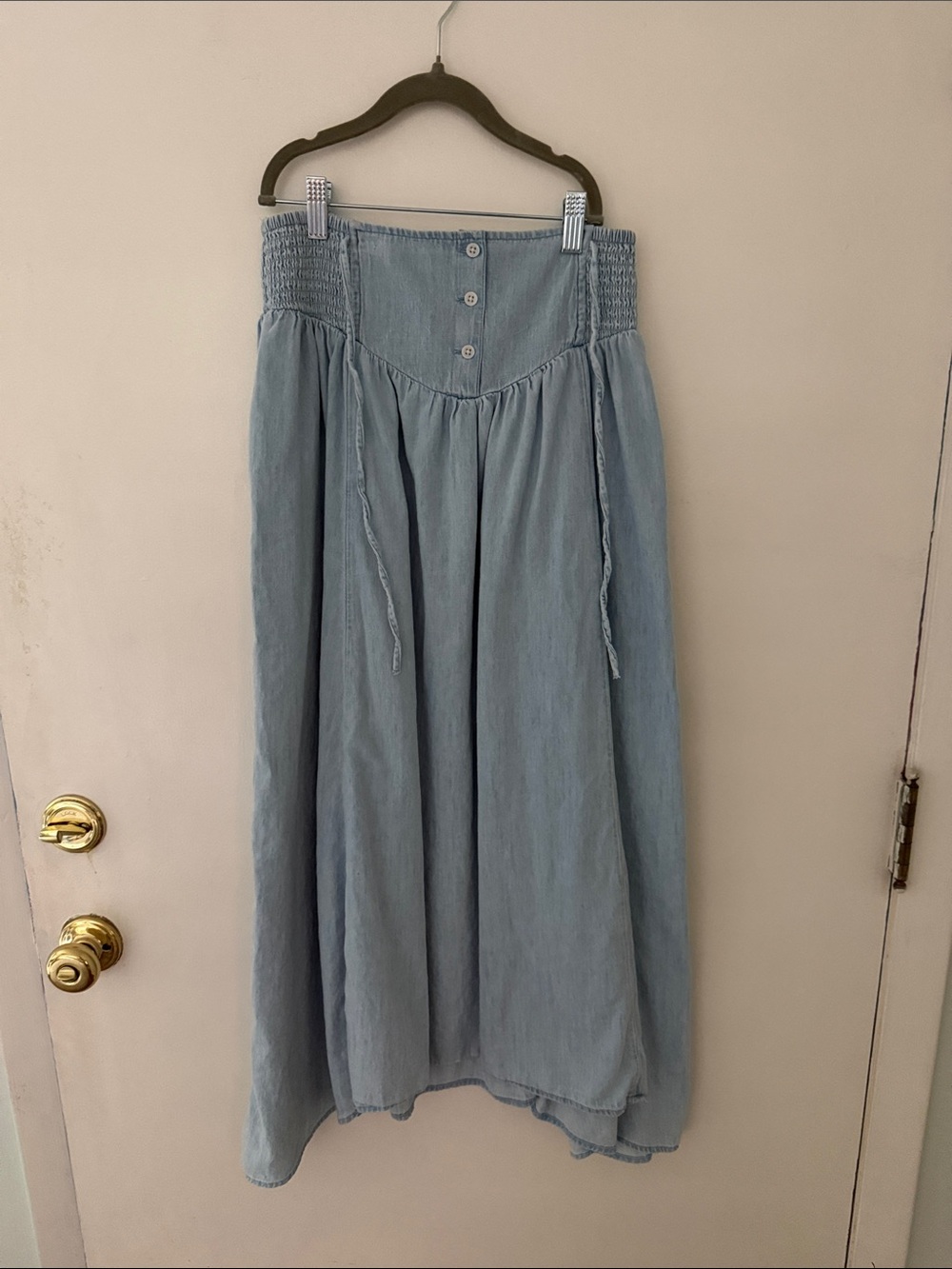 aerie Light Blue Midi Skirt with Smocked Waistband